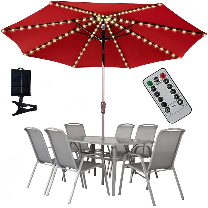 Luces Solares de Sombrilla TPGEBO con Control Remoto - 8 Modos de Brillo, Función de Temporizador, Pinza para Panel Solar para Patio, Playa, Jardín y Decoraciones de Fiesta (Incluye Pilas), Luces Solares Exteriores