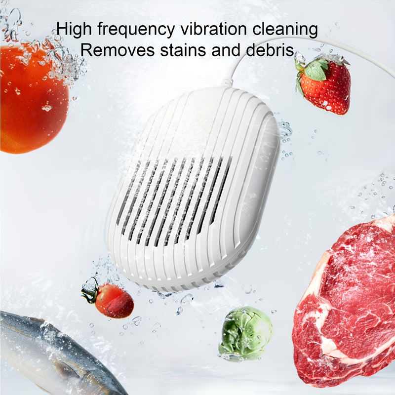 Lavadora de alimentos de doble compartimento USB, limpiadora de cocina portátil para carne y verduras, diseño de montaje en pared/escritorio, hoja giratoria de 360°, dispositivo de limpieza eficiente para uso doméstico, limpiadora de verduras.