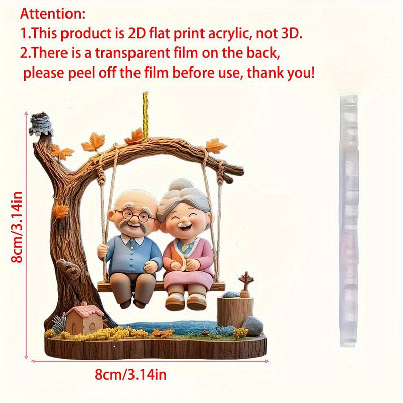 Colgante decorativo plano 2D de columpio para abuelos en acrílico, adecuado para decoración del hogar, colgante para espejo retrovisor del coche, decoración de mochila, Día de la Madre, Día del Padre y otros adornos festivos, Colgante Plano 2D