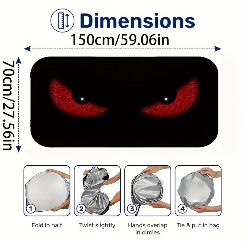 1 pieza de cortina de sol para coche UV rojo - Diseño de ojos de gato negro, protector de parabrisas plegable para conducir en la playa y en la costa, mantiene el vehículo fresco, se ajusta a los coches, SUV y camiones - Accesorio de interior de automóvi