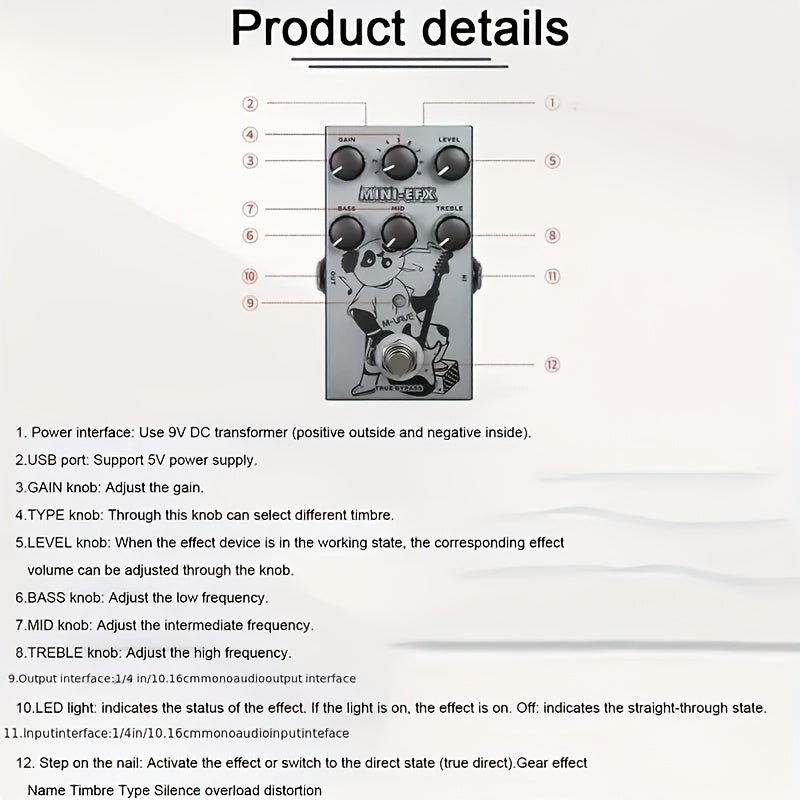 Pedal de Efectos M-VAVE MINI-EFX 9 en 1 con True Bypass, Control Remoto y Alimentación USB - 9 Opciones de Sonido, Pedal Digital Compacto para Guitarras Eléctricas, Bajo, Estilos Musicales Variados, Diseño Artístico Único, Construcción Metálica Duradera