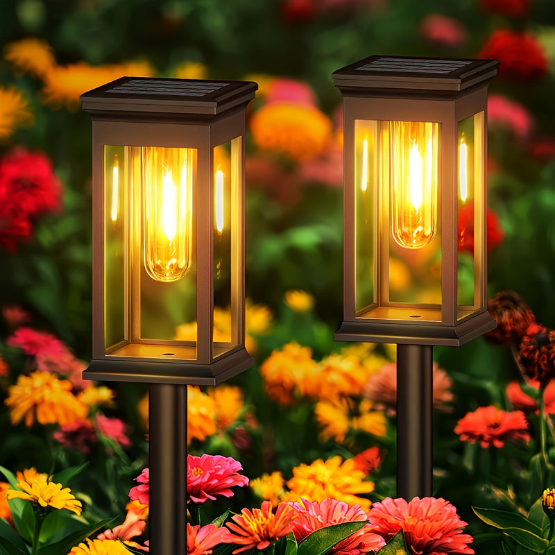 Conjunto de 4 Luces Solares Comerciales para Calles y Áreas, Luces Solares Exteriores para Aceras, Luces Inteligentes con Encendido/Apagado Automático, Luces Decorativas Solares para Jardines y Paisajes, Luces Solares IP44 para Calles, Entradas, Céspedes