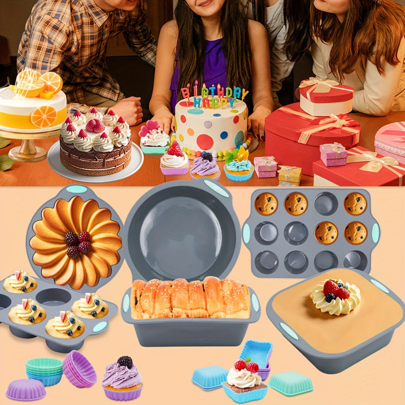 30/4pcs, Juego de moldes para hornear pequeños, Molde para hornear no adherente pequeño, Juego de moldes para pasteles, Suministros para hornear que incluyen molde para hornear, molde para pan y molde para pizza con 24 tazas para hornear, Adecuado para f