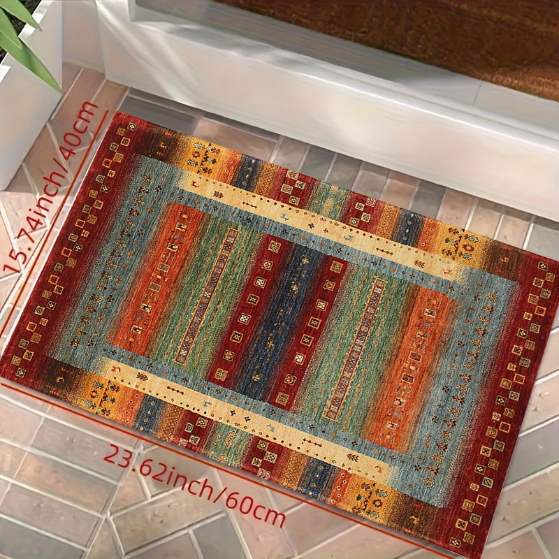 1 pieza de felpudo estilo bohemio con diseño étnico, antideslizante y rectangular, suave y lavable en máquina, fibra de poliéster, adecuado para sala de estar, dormitorio y entrada