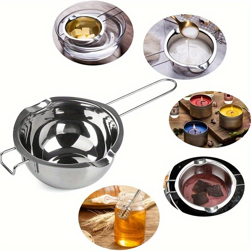 1 Olla De Acero Inoxidable Para Derretir Chocolate, Tazón Para Derretir Mantequilla Y Queso, Mango Resistente Al Calor De Doble Boquilla, Olla Doble De Acero Inoxidable Para Derretir Chocolate, Dulces Y Velas, Calentada Con Agua Y Horneada Con Olla De Ce