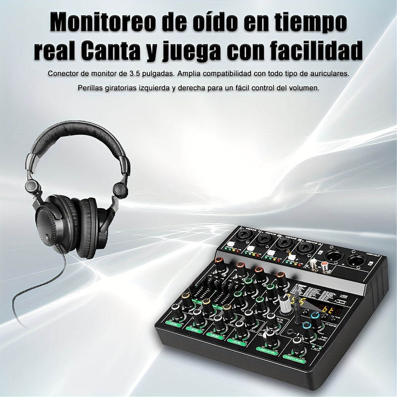 Tynan Mezclador de Audio USB de 6 canales con 256 efectos de reverberación RGB, fuente de alimentación elegante, transferencia de datos de alta velocidad - Lleva tu experiencia musical al siguiente nivel con este equipo de grado profesional, mezclador pa