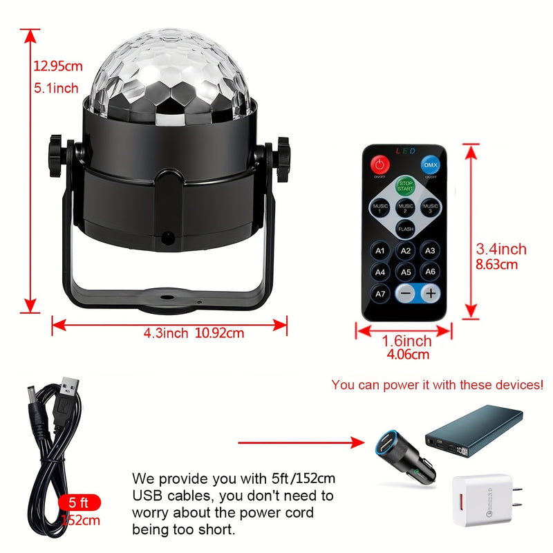 1 pieza de luz de bola de disco RGB con control remoto, activación de sonido, rotación motorizada, luz de cielo estrellado LED alimentada por USB, perfecta para fiestas de baile en casa, bares, karaoke, decoración de pared, regalos y fiestas.