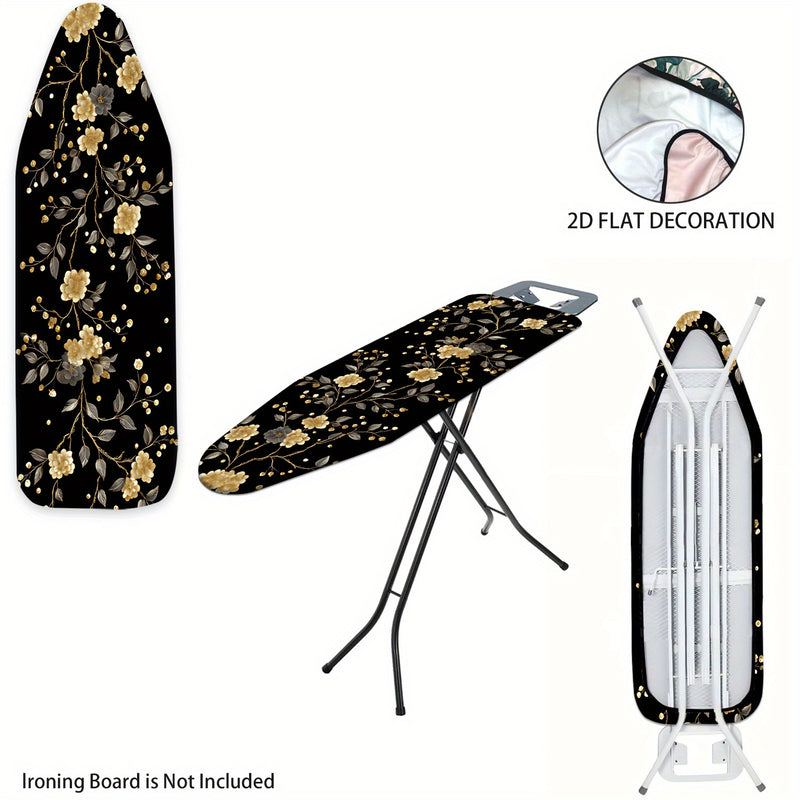 2D Plano, 2D Plano Tapete de Tablero de Planchar Floral - Lavable, Diseño Sin Planchar, Fácil de Instalar, Se Ajusta a la Mayoría de Tamaños Estándar, Elegante Patrón Floral Negro y Dorado, Perfecto para Decoración del Hogar, Accesorios de Planchar, Deco