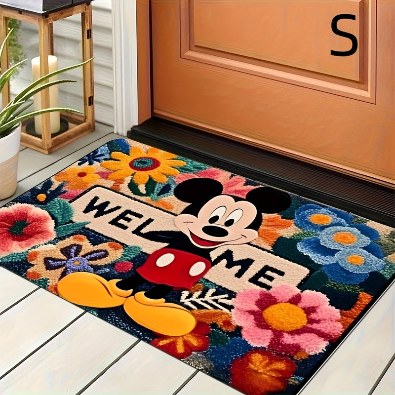 Tapete de bienvenida de Mickey Mouse - Tapete de entrada rectangular con diseño floral vibrante, resistente al deslizamiento y lavable, para Navidad, Día de San Valentín, Pascua y más, tapete de puerta de vacaciones | Tapete de bienvenida vibrante | Fond