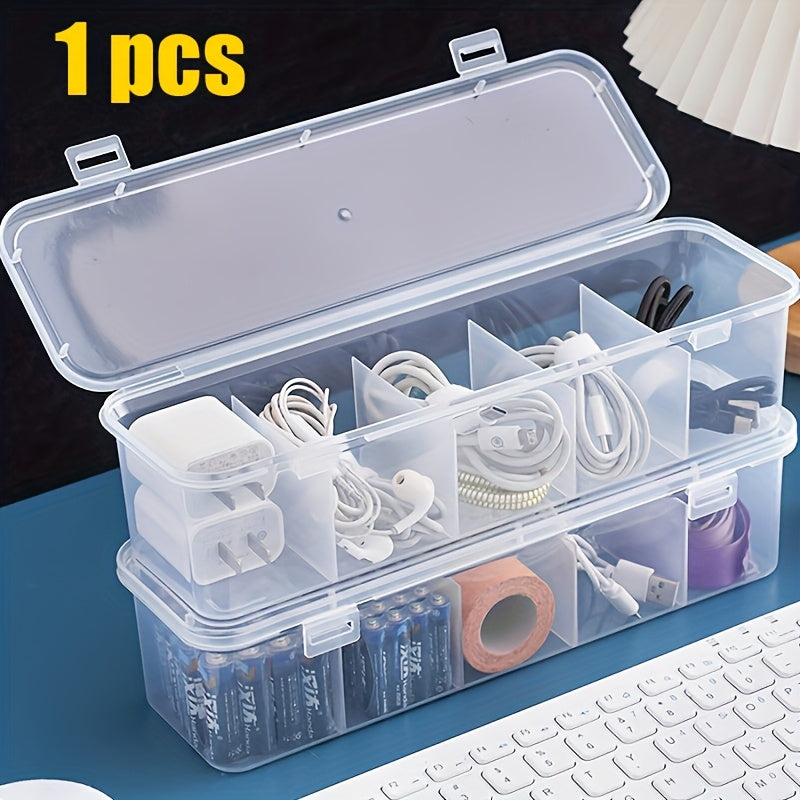 Caja de gestión de cables de gran capacidad con 5 compartimentos y tapa - Solución de almacenamiento de escritorio que ahorra espacio para uso en la oficina y en casa, plástico duradero, perfecta para organizar cables y cargadores, gestión de cables en c