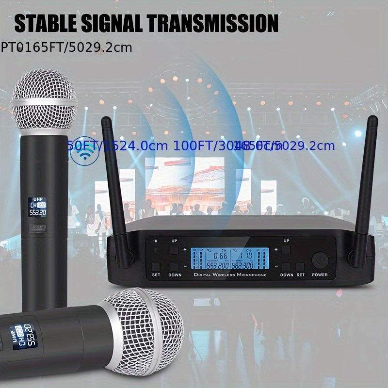 Sistema de micrófono inalámbrico profesional de doble canal NUOXIANGE, incluye 2 micrófonos de mano, batería de larga duración, ideal para presentaciones en escenarios, conferencias, karaoke en casa y bodas