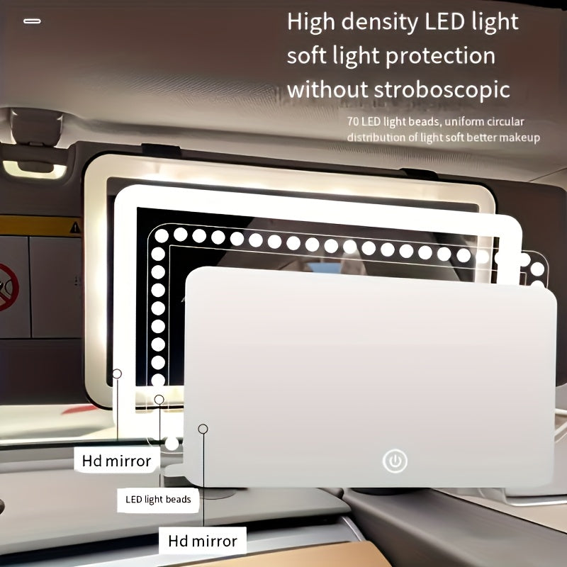 1 Espejo de maquillaje LED, adecuado para visor de sol de coche, espejo de maquillaje táctil recargable con brillo ajustable, tres modos de iluminación, tema costero, superficie pintada, marco de plástico, carga USB, batería de litio de 600 mAh, sin alco