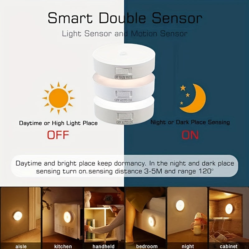 Luz nocturna LED recargable por USB con sensor de movimiento y tecnología PIR, 8 luces, tira magnética adhesiva para clósets, gabinetes, escaleras, habitaciones y más, eficiente en energía, portátil y fácil de instalar, tira de luces LED recargable por U