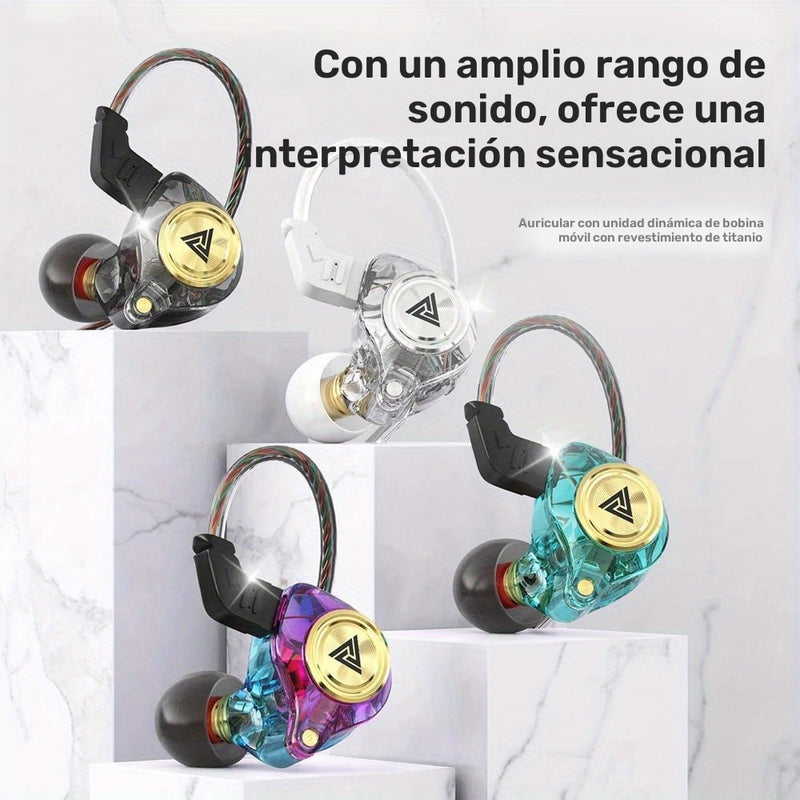 Auriculares internos QKZ AK3 FiLe de alta fidelidad, audífonos con cable y micrófono, cancelación de ruido con subwoofer, para gaming y música, plástico duradero, cable de 120 cm/47.24 pulgadas, diseño en colores vivos