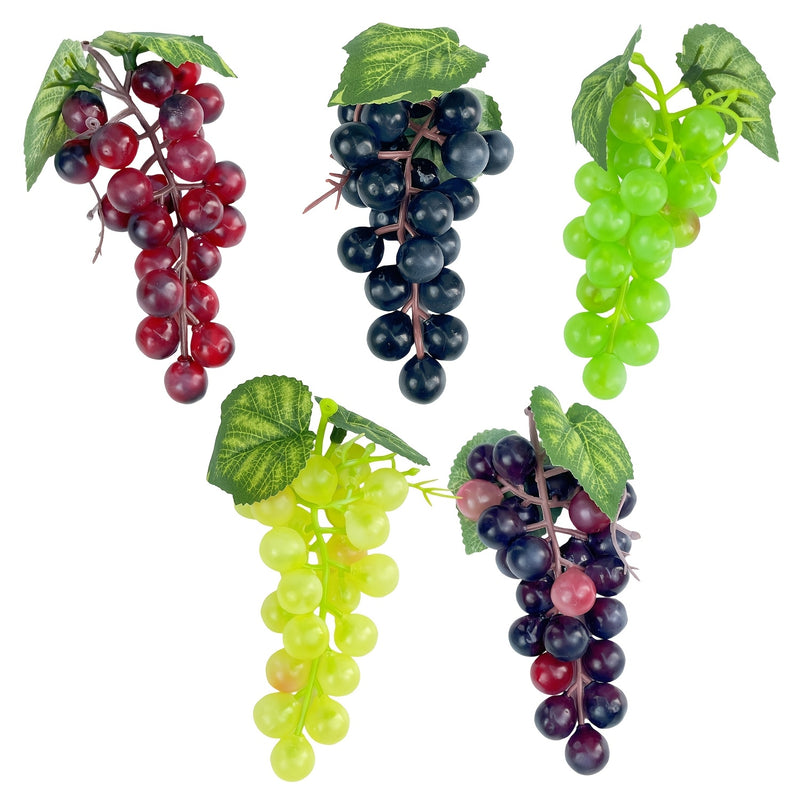 Juego de 5 uvas artificiales estilo bohemio, 6.5 pulgadas en , morado, rojo y verde, ideales para decoración vintage, fiestas temáticas de vino y detalles festivos
