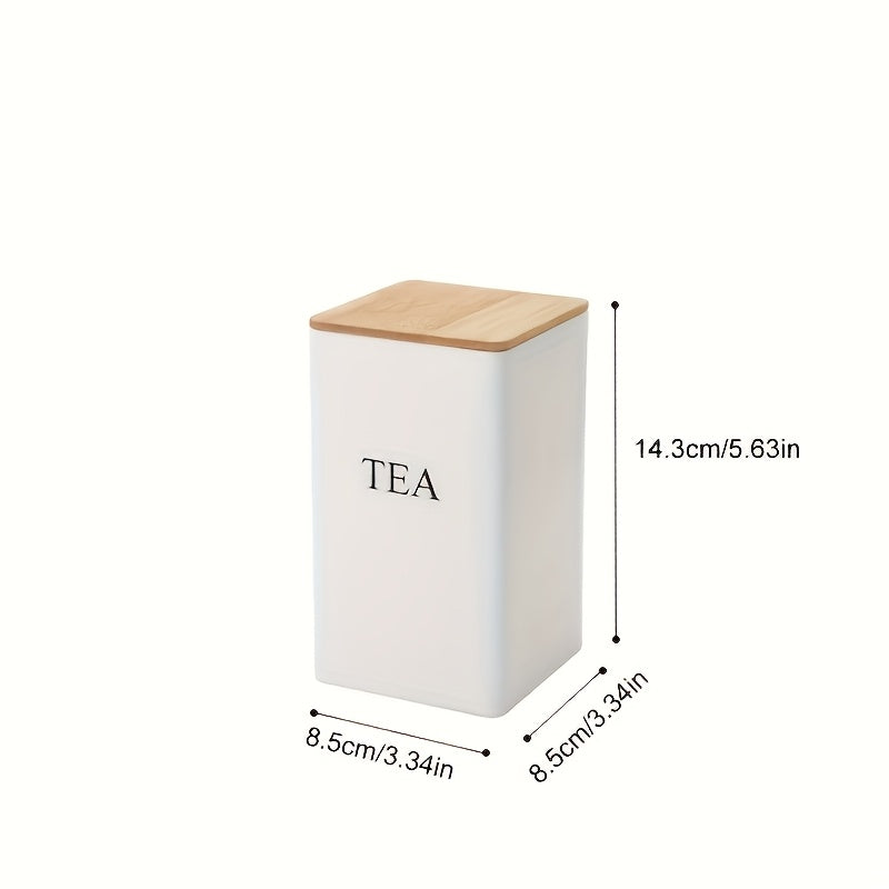 Juego de 3 contenedores de almacenamiento de metal elegantes con tapas de bambú - Perfectos para té, café y azúcar, con un diseño apilable, ideal para la organización y almacenamiento de la cocina.