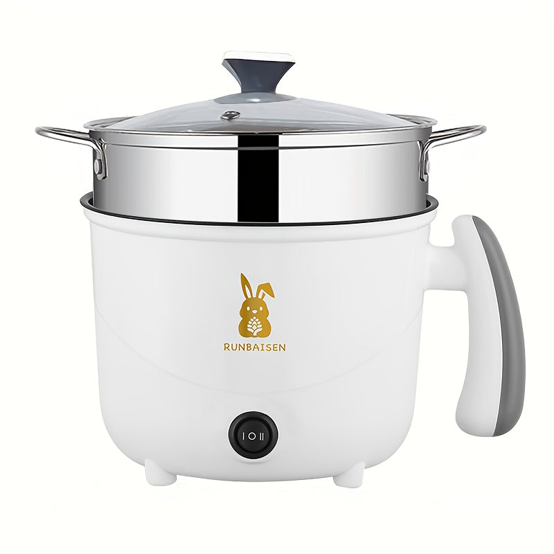 Cocina eléctrica pequeña con olla de acero inoxidable y cesta de vapor - Doble potencia, forro antiadherente, ideal para 1-2 personas, perfecta para vaporizar dumplings y más, cesta de vapor para cocinar.