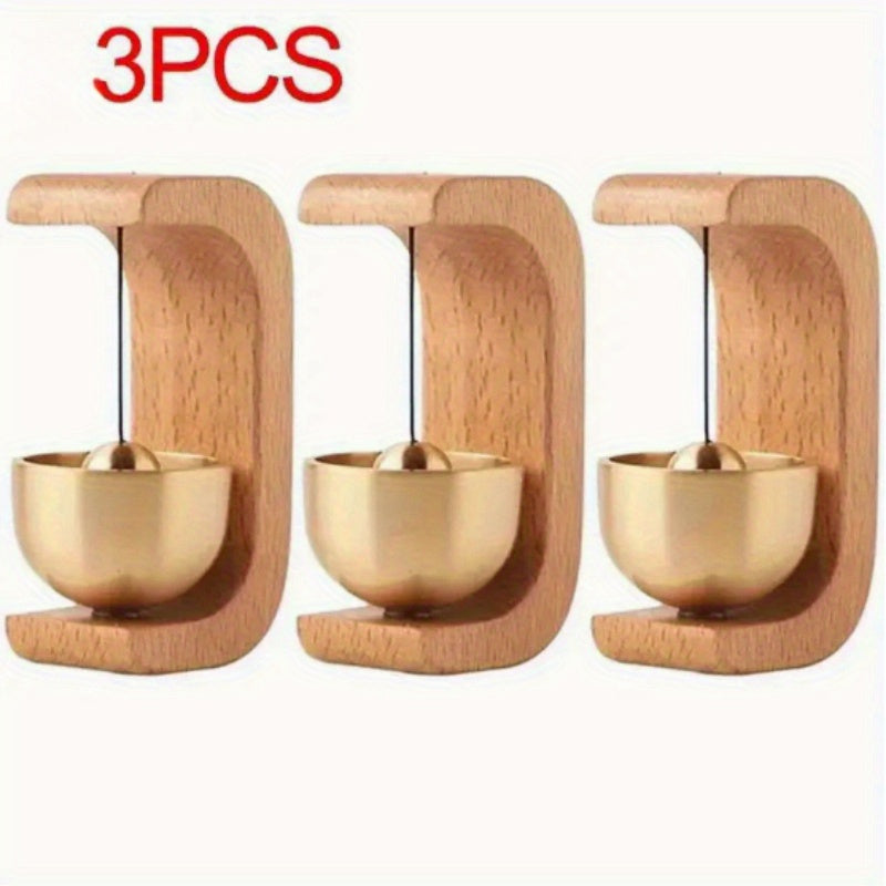 1pieza / 3pcs Campana de viento de latón magnético Timbre inalámbrico de puerta de madera sólida Campana de viento magnética Colgante de entrada Decoración del hogar