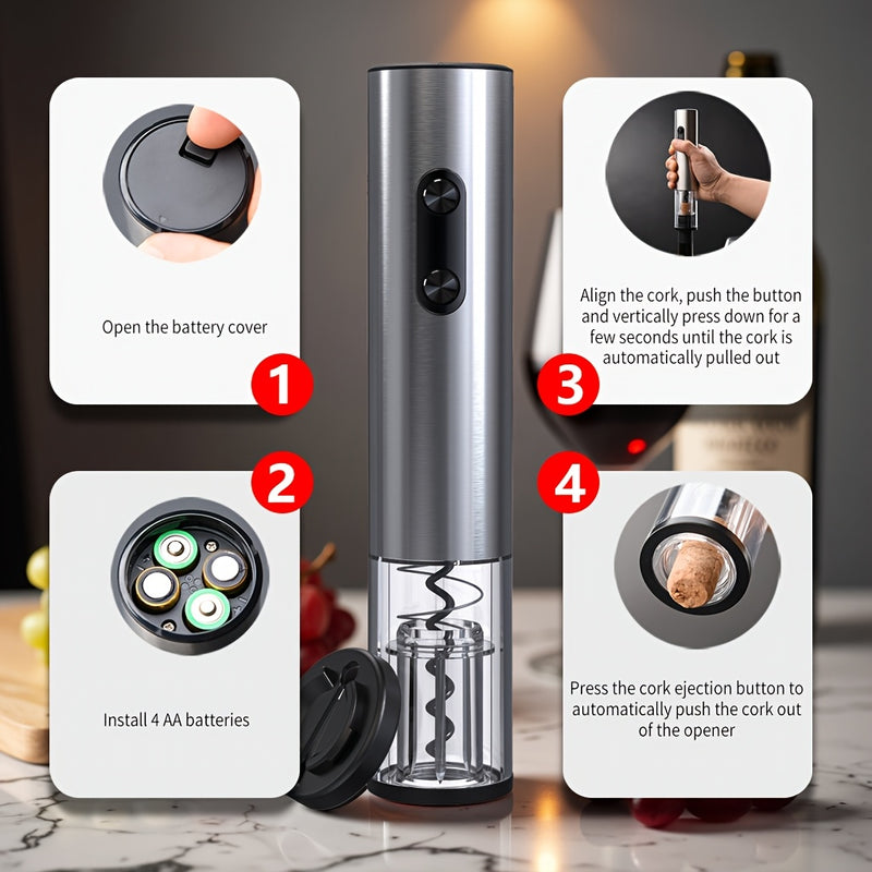 1 Unidad, Abrebotellas Eléctrico, Abrebotellas De Vino Con Batería, Cortador De Aluminio/indicador LED, Abrebotellas Automático Para Bar En Casa (sin 4 Baterías AA)