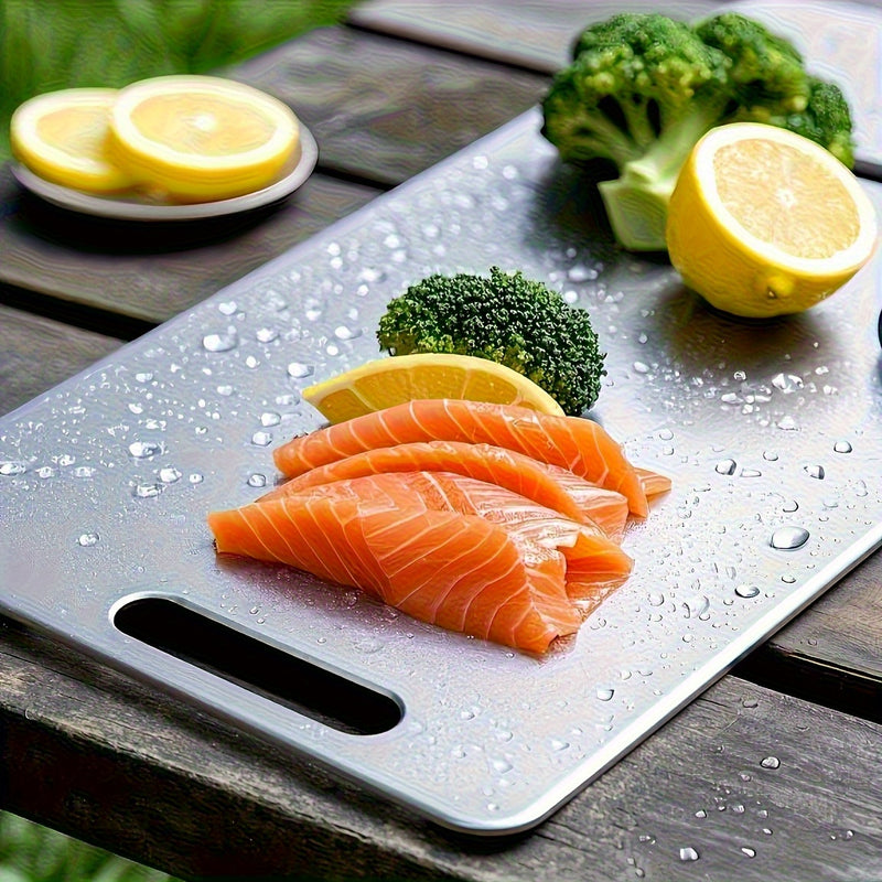 Juego de 3 tablas de cortar premium de acero inoxidable, ideales para frutas, verduras y carne. Tabla segura para alimentos, fácil de limpiar y duradera, perfecta para camping y senderismo