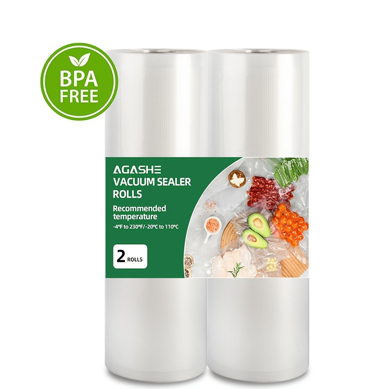2 rollos de bolsas de sellado al vacío Agashe, 5 m de longitud, 7 tamaños disponibles, sin BPA, duraderas y resistentes al desgarro, para almacenamiento de alimentos y cocción a baja temperatura, artículos esenciales de cocina para el hogar