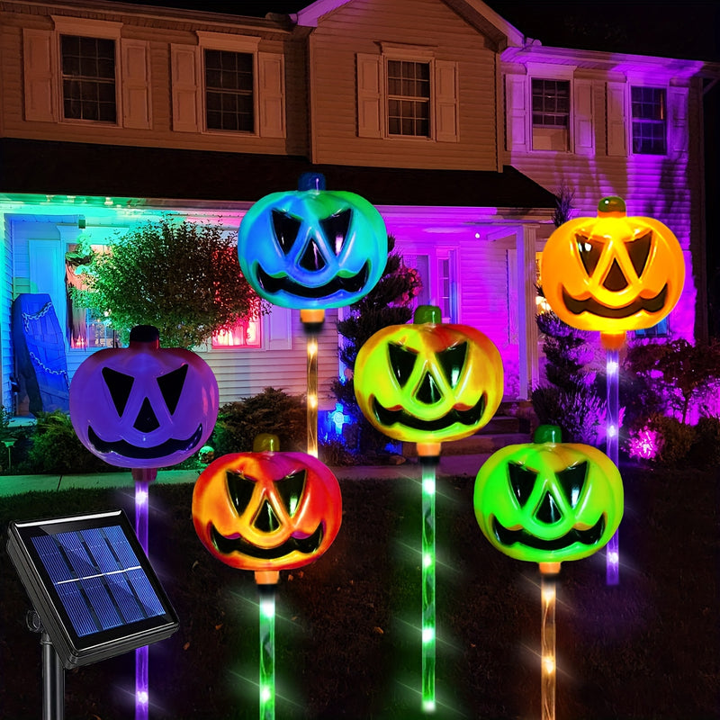 Luces de Calabaza Cambiantes con Energía Solar, Juego de 6 Calabazas Espeluznantes Impermeables IP65 para Halloween, Navidad, Decoración de Patio, Jardín y Caminos, Adornos de Cementerio