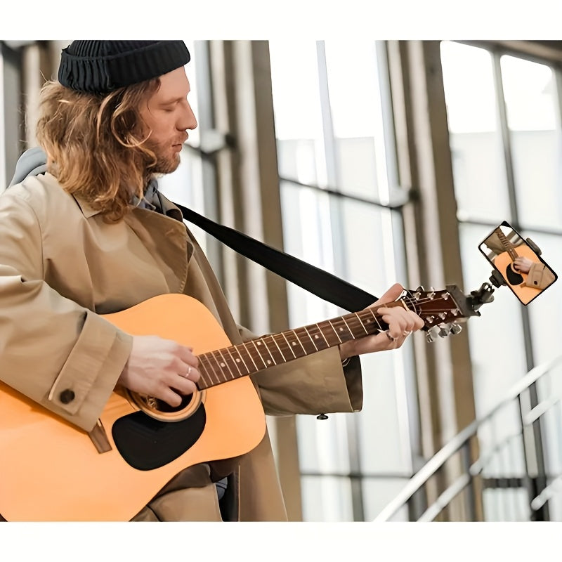 Soporte para guitarra y micrófono Vocaloid - Soporte giratorio ajustable para teléfono con agarre antideslizante, configuración de vlogging y selfies sin manos para instrumentos de mano derecha/izquierda, no requiere energía, accesorios para guitarra, ac