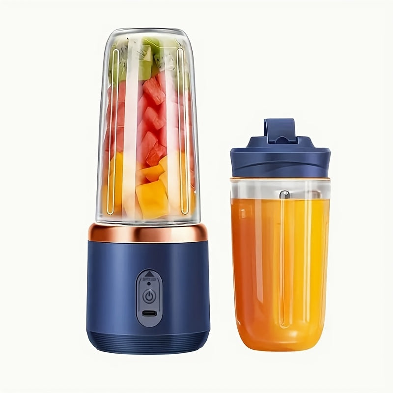 Mini mezclador de jugo portátil inalámbrico recargable con 6 cuchillas y tazas dobles, adecuado para batidos, verduras y frutas, control de botones, batería recargable, material ABS de grado alimenticio, adecuado para el hogar, al aire libre y viajes, re