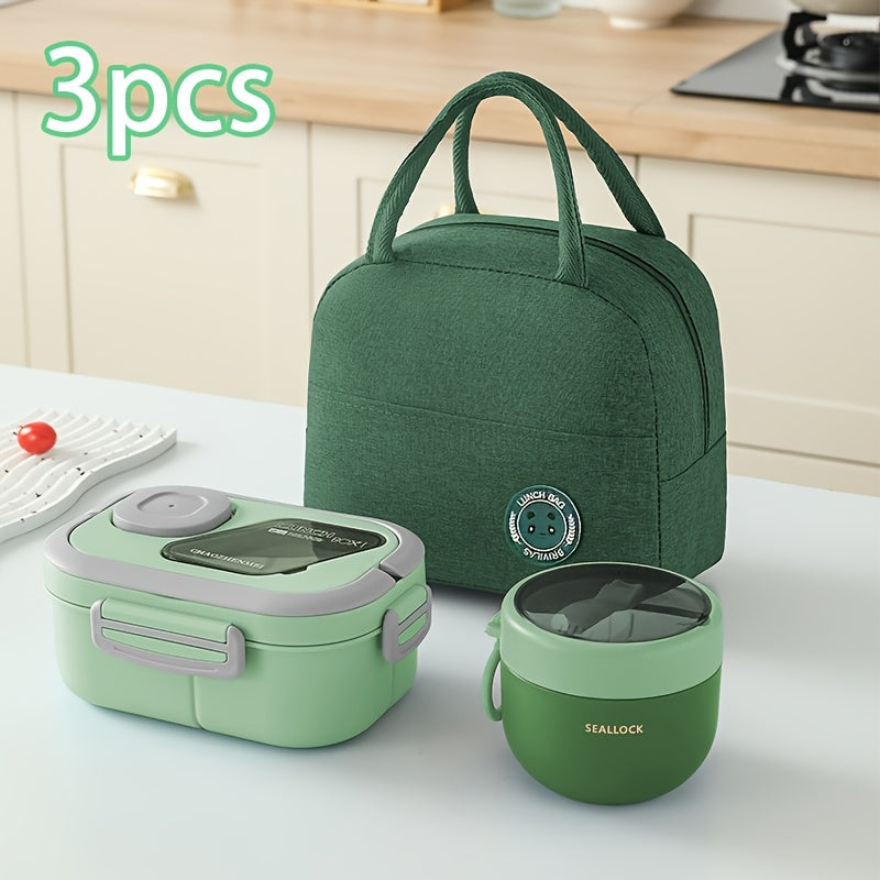 3 piezas/juego, juego de caja de almuerzo, bolsa aislada portátil reutilizable, taza de desayuno, adecuada para oficina, exterior, escuela, picnic, suministros escolares, caja de almuerzo, caja de bento, bolsa de almuerzo