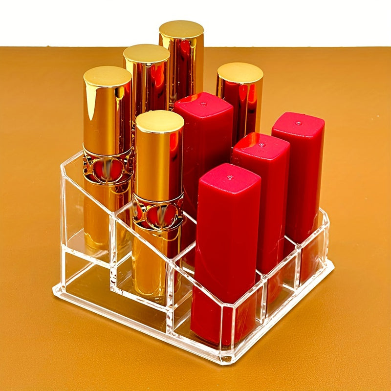 Organizador de Lápiz Labial Transparente y Elegante - Soporte de Exhibición Multicompartimento para Maquillaje, Plástico Ligero, Perfecto para Almacenamiento en Baño y Tocador