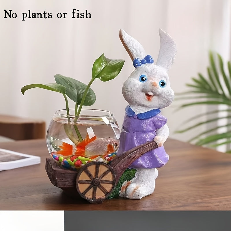 Elegante jarrón de resina con conejo y plantas sin raíces - Estilo vidrio transparente, decoración creativa para escritorio, sala de estar, dormitorio, Pascua, Día de la Madre, temporada de bodas, accesorios de conejo.