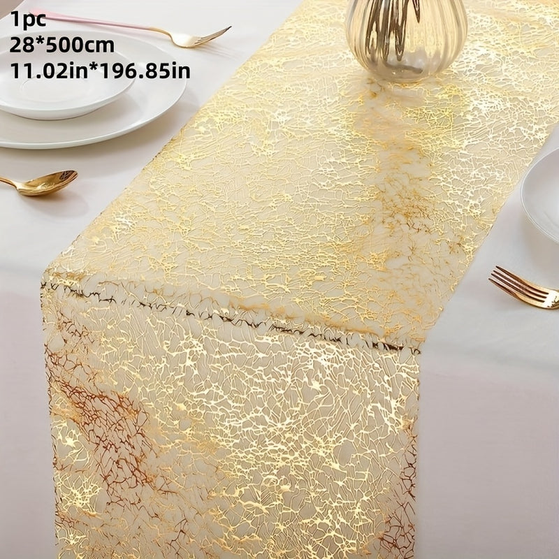 Camino de Mesa Elegante con Lámina Dorada y Diseño Relieve Brillante - Perfecto para Fiestas, Bodas y Reuniones Navideñas - Decoración de Mesa Rectangular de Poliéster para Ocasiones Festivas, Ideal para Navidad