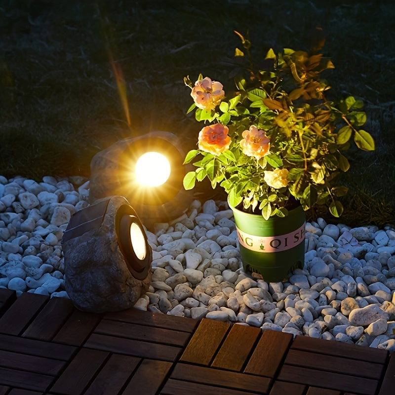 Focos solares para jardín al aire libre, luz de camino de plástico con aspecto de metal sin terminar, bajo voltaje, montaje semi empotrado, batería de níquel de 600 mAh, luz solar de roca para paisajismo, camino, patio, césped, decoración navideña/de Hal