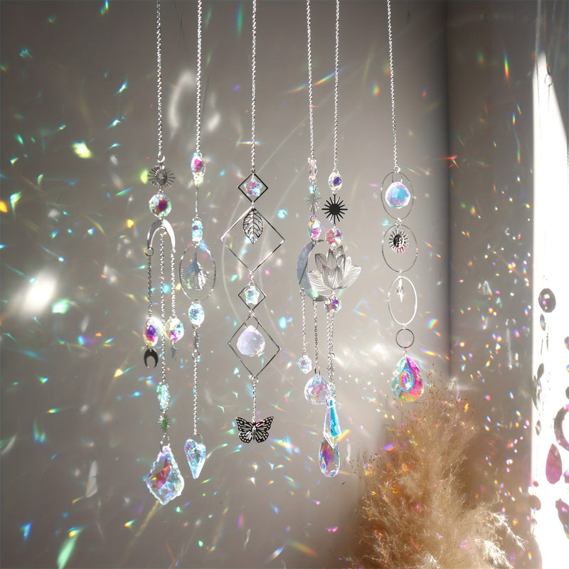 Clásico juego de 6 atrapasoles de cristal para jardín, atrapasoles de prisma para ventanas, adornos de araña para decoración del hogar, oficina, bodas y fiestas, sin plumas