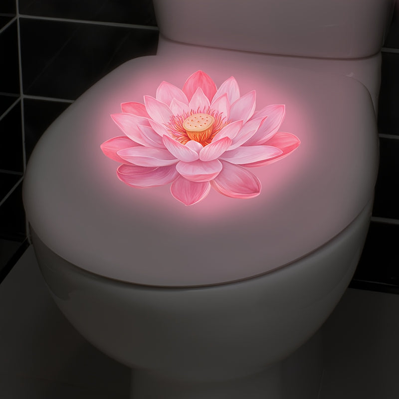 1 pieza Pegatina Luminosa para Inodoro de Baño, Luz Nocturna para Pared con Diseño de Loto - Pegatinas de PVC Rosa Suave, Adecuadas para el Baño y la Asiento del Inodoro, Pegatinas Decorativas para el Hogar