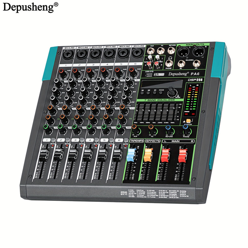 Mixer de audio profesional DEPUSHENG 6/8 canales - Aleación, operado por fuente de alimentación, 110V-130V, enchufe estadounidense, consola de mezcla con MP3, función inalámbrica, grabación USB - Serie PA6/PA8
