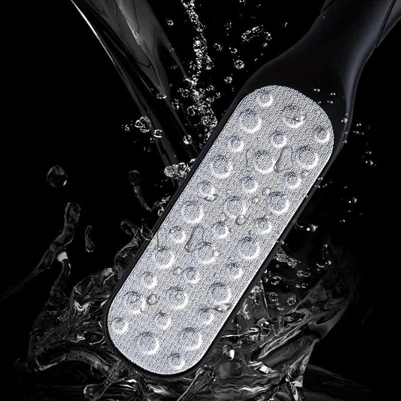 TATUKIKO Lijadora de pies de acero inoxidable de doble cara - Mango de plástico antideslizante portátil para luz muerta beige y eliminación, uso doméstico, herramienta de cuidado de pies, diseño ergonómico, construcción duradera