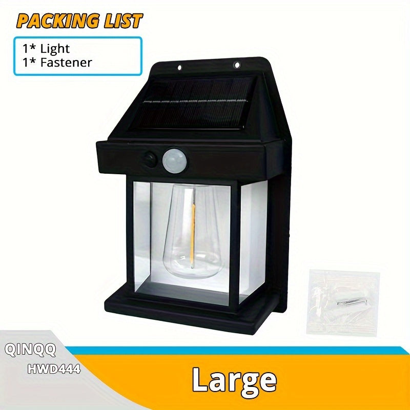 1 pieza de luz para pared exterior, 2 tamaños disponibles, luz solar para patio, luz de pared con sensor de movimiento, tres modos de iluminación, material ABS, luz para exteriores sin necesidad de cableado, adecuada para porche, patio y jardinería