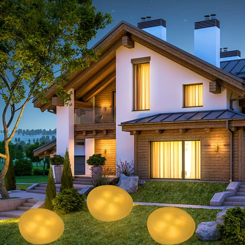 Luz de césped de piedra artificial solar - Iluminación de jardín al aire libre con energía solar, brillo amarillo cálido, montaje semienterrado para caminos, caravanas y decoración de jardín, luces de jardín solares, iluminación de caminos, efecto de pie