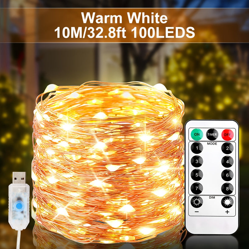 1pieza Árbol de Navidad y Luces de Hadas con Alimentación USB, 8 Modos, Control Remoto, Clasificación IP44 - Ideal para Hogar, Boda, Fiesta, Cumpleaños, Decoraciones de Halloween, Acento de Sala Festivo|Acento de Sala Festivo|Luces LED Duraderas, Decorac