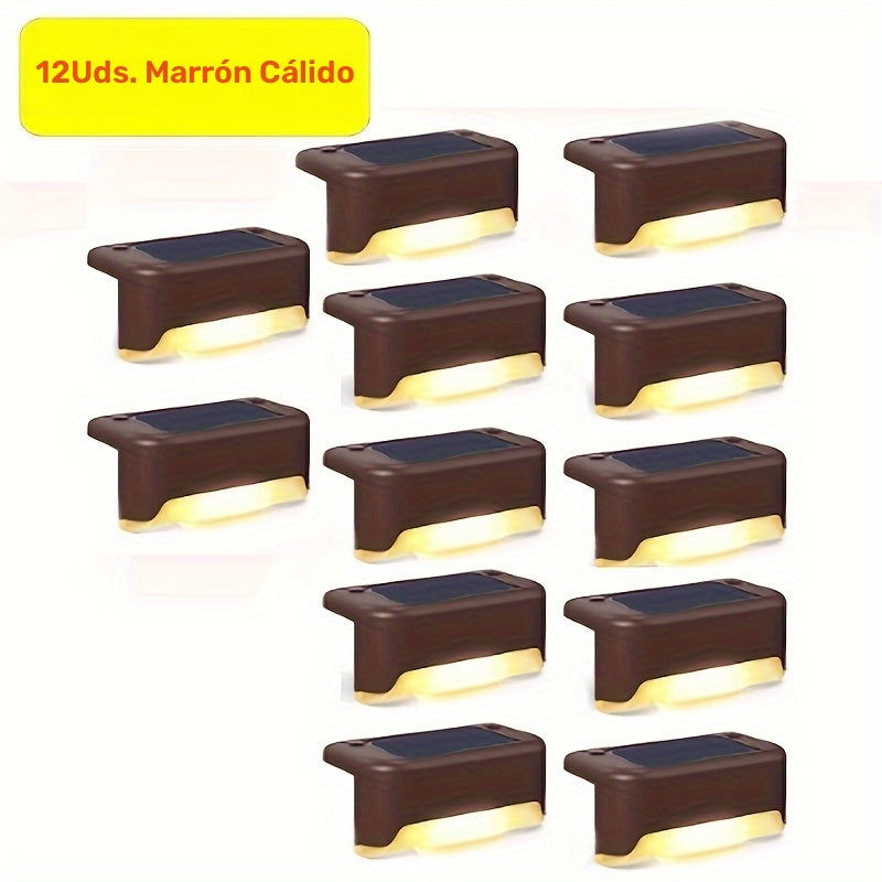 12pcs Luces Solares LED para Escalones - Fácil Instalación, Encendido/Apagado Automático para Terrazas, Escaleras, Cercas y Patios - Iluminación Exterior Eficiente en Energía