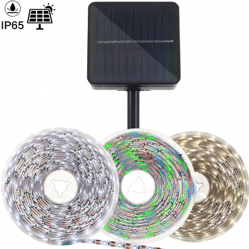 Luces de tira solares, control remoto, 300 LED/5.0 metros, luces de escalera para exteriores, 8 modos de iluminación, encendido/apagado automático, Navidad, cenador, dosel, escaleras de piscina, porche, gallinero, material de PVC, acabado mate, voltaje d
