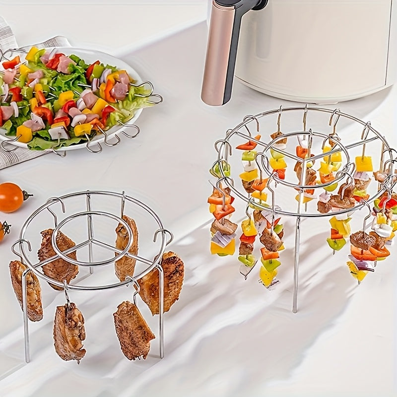 1 Juego de Parrilla para Freidora de Aire con 24 Brochetas, Cesta de Barbacoa de Acero Inoxidable para Carne y Verduras, Rótisserie Multifuncional, Accesorios para Fritura Profunda sin Voltear