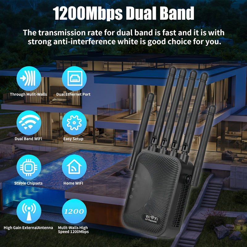 Amplificador de señal -1200Mbps-2.4G/5GH2.WIFI Mezclador de señal WIFI, Amplificador de señal WIFI, Señal fuerte, Segmento de alta velocidad, Soporta MIF1-6, 6 antenas potentes, Adecuado para hogares, centros comerciales, cafeterías
