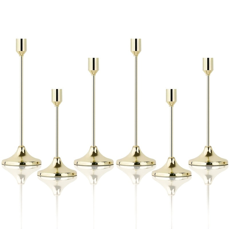 Elegante Juego de 6 Candelabros Metálicos Dorados para Bodas y Aniversarios - Acabado Pulido, Perfecto para Decoraciones de Mesas en Casa y Restaurantes (Velitas No Incluidas)