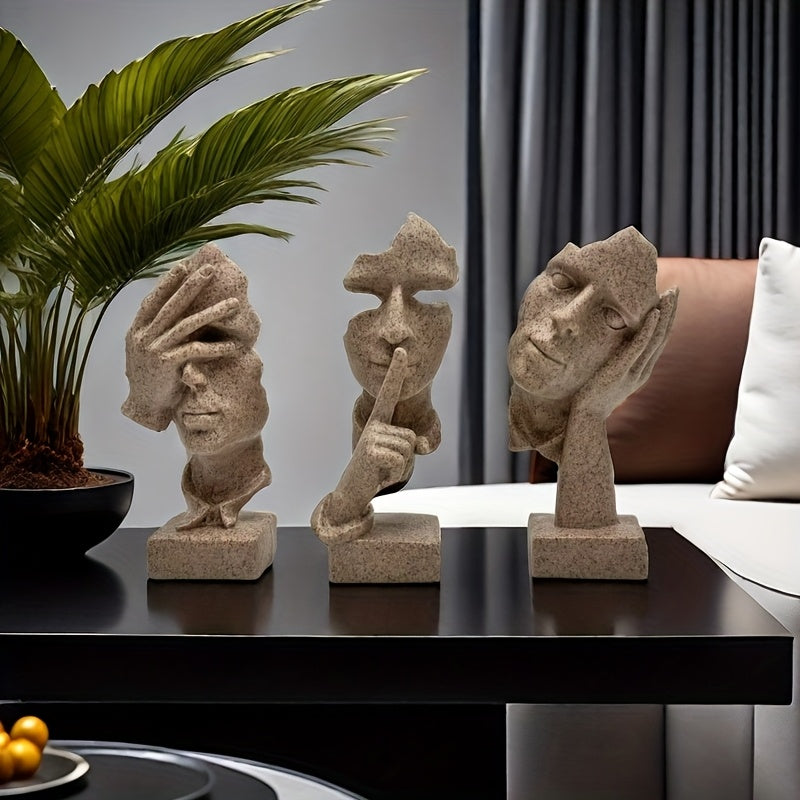 3 piezas de máscaras decorativas artesanales europeas, figuras abstractas simples, escultura para sala de estar u oficina
