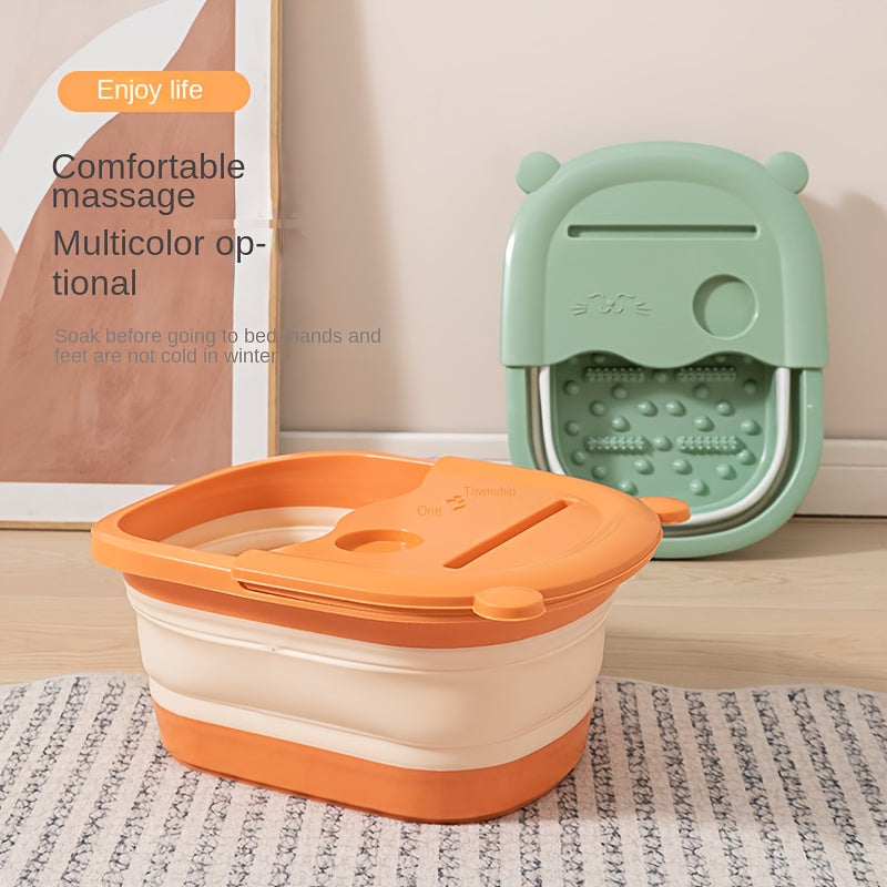 1 pieza de bañera de pies plegable con masajeador incorporado - Gran piscina de relajación para remojar, no necesita electricidad, diseño portátil para uso en el baño del hogar y spa, accesorio de autocuidado, tapa interior naranja, tapa acolchada suave