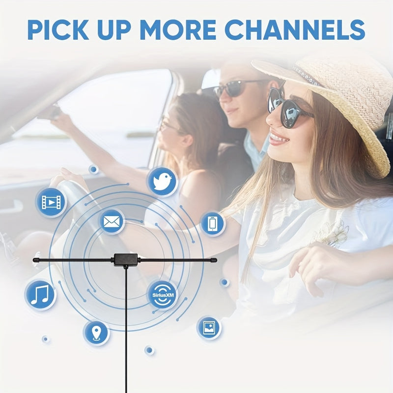 Antena Dipolar Universal para Estéreo de Coche AM FM, Antena Adhesiva Oculta para Radio AM FM en Vehículos Camión SUV con Cable de 3.05 Metros y Conector DIN (Macho)
