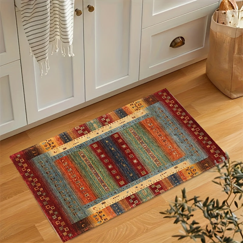 1 pieza de felpudo estilo bohemio con diseño étnico, antideslizante y rectangular, suave y lavable en máquina, fibra de poliéster, adecuado para sala de estar, dormitorio y entrada