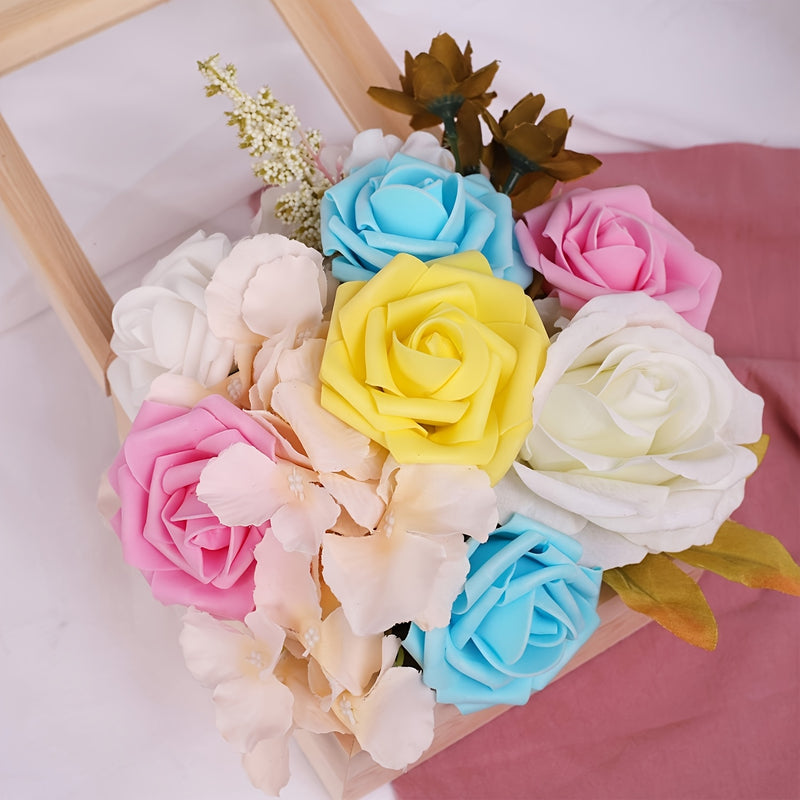 50 piezas de rosas artificiales LuxeCraft, flores falsas de poliuretano para ramo de novia DIY, arreglos florales para el hogar, ideales para decoración de Navidad, Halloween, Pascua, San Valentín - Sin contenedor incluido